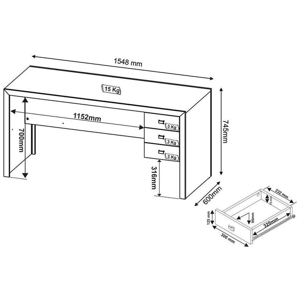 Mesa de Computador Me4113 C/ 3 Gavetas Preto - Tecno Mobili - 2