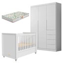 Ver imagem 1 de Berço Americano Tutto New e Guarda Roupa Infantil Eloá Branco Acetinado com Colchão Gazin -