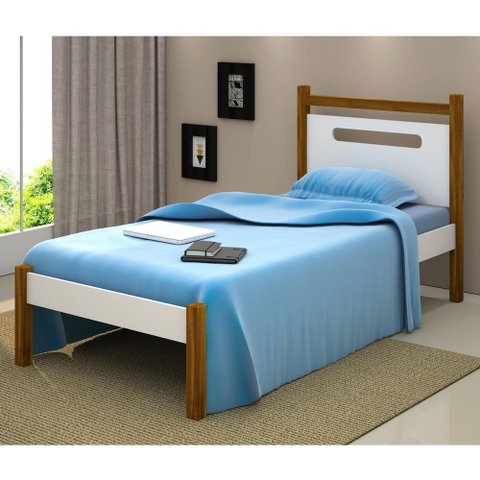 Cama Solteiro Juvenil Helo Retrô com Cabeceira MDF Branco Divaloto Móveis