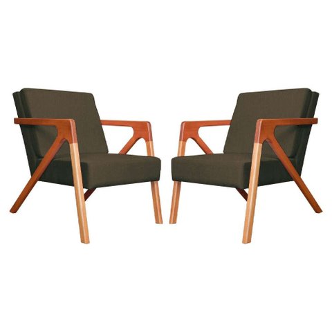 Conjunto 2 Poltronas Monalisa Com Braços de Madeira Corano Marrom - LM DECOR
