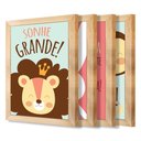 Ver imagem 1 de Kit 4 Quadros Infantil Leão Animais Bichos Frases 20x30cm Titulos Moldura Mel