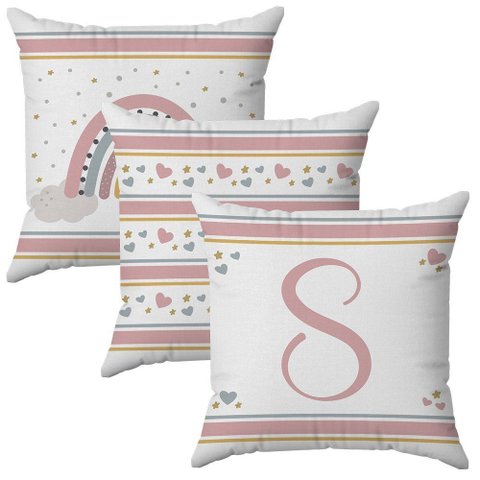 Kit 3 Capas Almofadas Arco-Iris Nome 45x45 Id Decor:Letra S