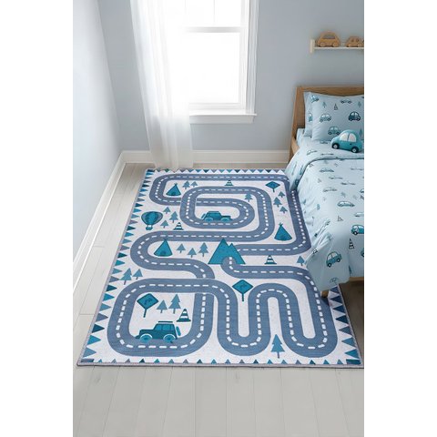 Tapete Quarto Infantil 1,00x1,50 Antiderrapante Domani Pista