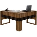 Ver imagem 1 de Mesa de Canto para Escritório em L Angular Detalhe Ripado Nogal/preto