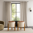 Ver imagem 4 de Conjunto 2 Puff Banqueta Redonda Couro Linho Bege com Pés de Madeira – Sala, Quarto e Penteadeira