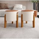 Ver mais imagens de Conjunto 2 Puff Banqueta Redonda Couro Linho Bege com Pés de Madeira – Sala, Quarto e Penteadeira