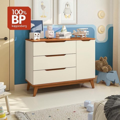 Cômoda Infantil Crescer T301-Arje 3 Gavetas MDF-MDP Puxador Cava Embutido Amadeirado Kappesberg