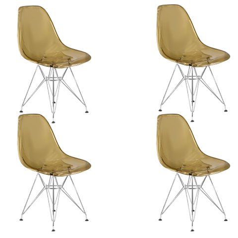Kit 4 Cadeiras Charles Eames Cristal Eiffel Designer 