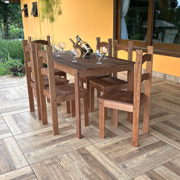 Conjunto Mesa de Jantar 6 Lugares com 6 Cadeiras em Madeira Maciça Chocolate - Móveis Britz - 3