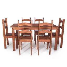 Conjunto Mesa de Jantar 6 Lugares com 6 Cadeiras em Madeira Maciça Chocolate - Móveis Britz - 4