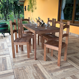 Conjunto Mesa de Jantar 6 Lugares com 6 Cadeiras em Madeira Maciça Chocolate - Móveis Britz - 2