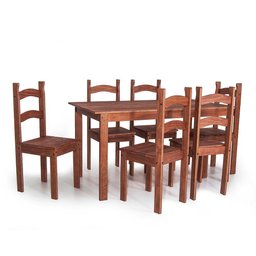 Conjunto Mesa de Jantar 6 Lugares com 6 Cadeiras em Madeira Maciça Chocolate - Móveis Britz - 1