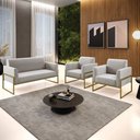 Ver imagem 2 de Sofá Namoradeira com 2 Poltronas Base Industrial Alta Dourado Marisa Veludo Cinza D03 - D’Rossi Dros
