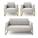 Ver imagem 1 de Sofá Namoradeira com 2 Poltronas Base Industrial Alta Dourado Marisa Veludo Cinza D03 - D’Rossi Dros