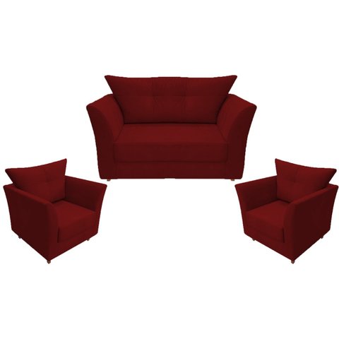 Kit Namoradeira + 2 Poltronas Decorativa Isis Suede Marsala Pés Madeira Mz Decor
