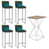 Kit Mesa Bistrô Lucca e 4 Banqueta Lucca Tampo Madeira Ferro Cinza Suede Verde e Almofada Azul Turqu - 1