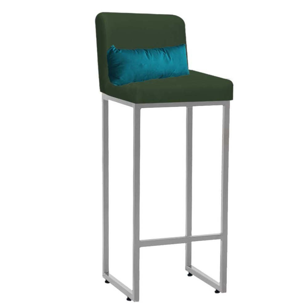 Kit Mesa Bistrô Lucca e 4 Banqueta Lucca Tampo Madeira Ferro Cinza Suede Verde e Almofada Azul Turqu - 3