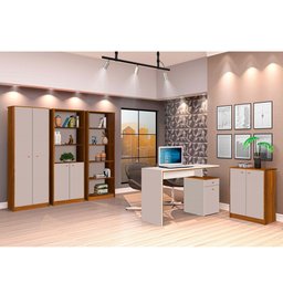 Conjunto Office Escritório Completo 5 Peças Multiuso Off White Freijó - 1