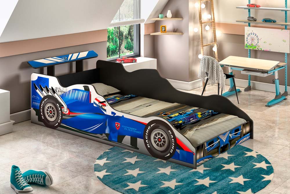 Cama Carro drift infantil azul JA Móveis