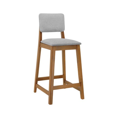 Banqueta Paris Madeira Maciça Assento C/ 68cm Altura - Amêndoa - Linho Cinza Mescla Impermeável
