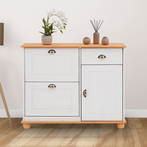 Sapateira em Madeira Maciça 1 Gaveta 12 Pares Colmar Mel Branco