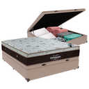 Ver imagem 1 de Cama Box Baú Blindado e Reforçado Casal Bege e Colchão Sleep King Molas Ensacadas Ortobom