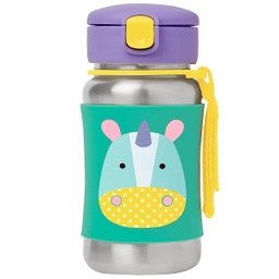 Garrafa Infantil Para Criança Aço Inox 350ml Canudo Flexível Alça Transporte e Capa Antiderrapante C - 1