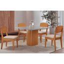 Ver imagem 1 de Conjunto: Mesa de Cozinha Maldivas C/ Tampo Madeirado C/ Vidro Canto Curvo 90x90cm e 4 Cadeiras