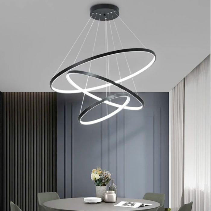 Lustre Led Moderno Pendente Anéis Led 89w 3 Arcos Preto Brinovar - 5