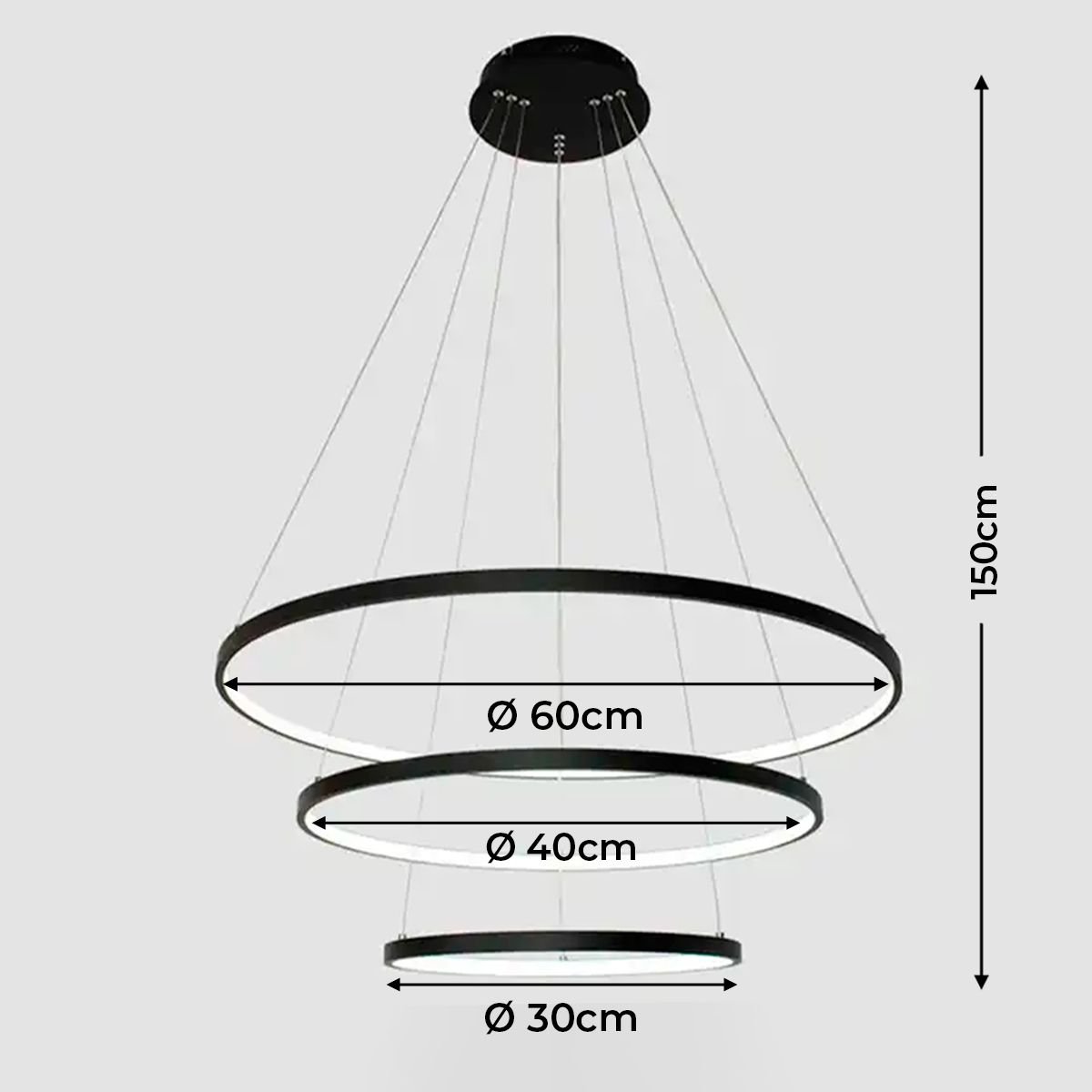 Lustre Led Moderno Pendente Anéis Led 89w 3 Arcos Preto Brinovar - 7