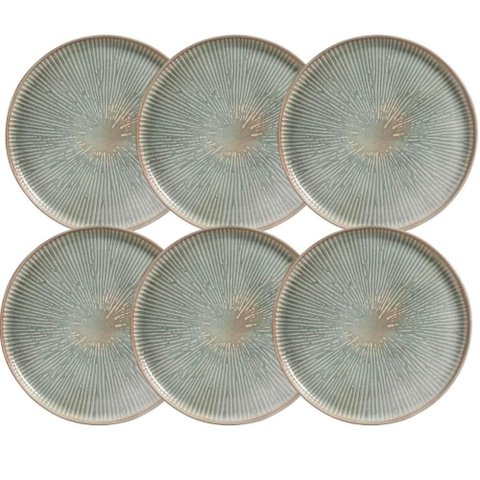 Jogo 6 Pratos Rasos Cerâmica Porto Brasil Verde 27,5cm Bio Evergreen Mesa Posta Stoneware