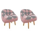 Ver imagem 1 de Kit 02 Poltrona Paloma Escritório Sala Pé Palito Suede Rosa Bebê e Suede Cinza - Dominic Decor