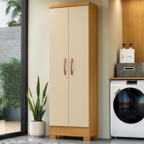 Armário de Lavanderia Multiuso com 2 Portas 60,4cm Multimóveis CR30065 Madeirado/Off White