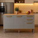 Ver imagem 1 de Balcão de Cozinha 3 Portas e 2 Gavetas Adele Cinza/Cinamomo/Acetinado