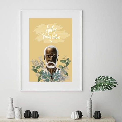 Quadro Umbanda- Salve Os Preto Velhos - 60x48cm:madeira Preta