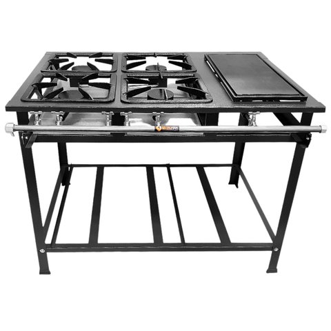 Fogão Industrial 4 Bocas P7 com Chapa Bifeteira Baixa Pressão 4QS Metalfour