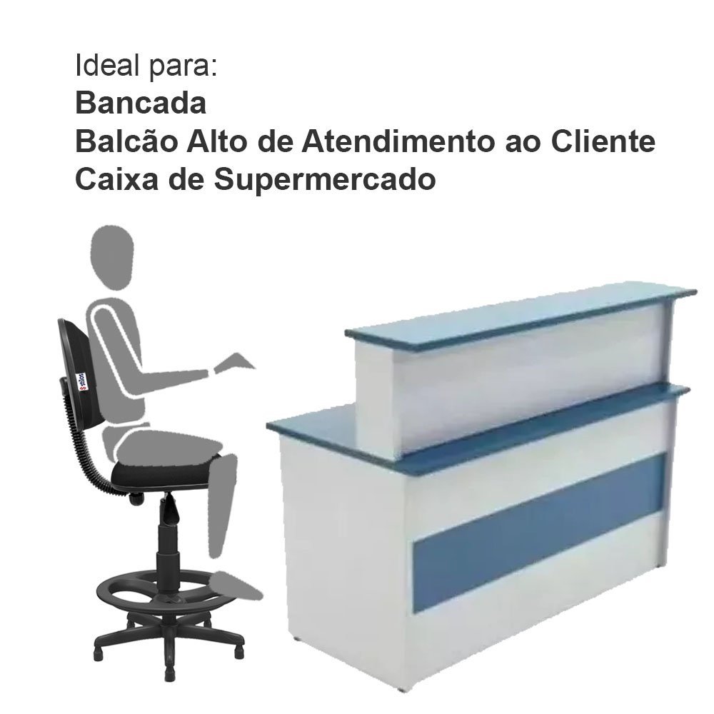 Cadeira Caixa Alta Secretária Giratória Para Balcão Mercado C/ Apoio Para Os Pés Azul Com Preto - 4