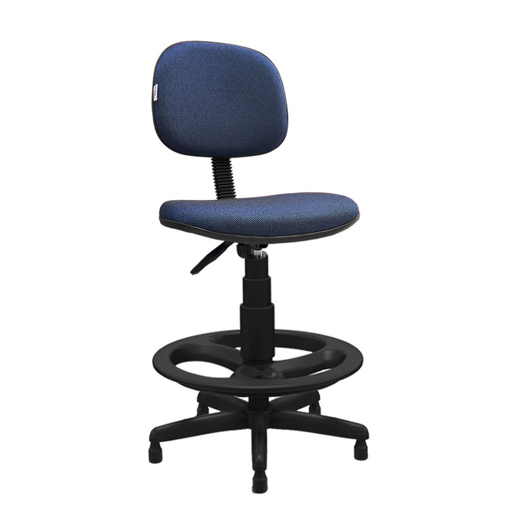Cadeira Caixa Alta Secretária Giratória Para Balcão Mercado C/ Apoio Para Os Pés Azul Com Preto