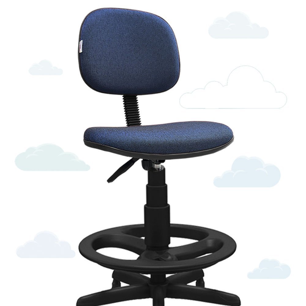 Cadeira Caixa Alta Secretária Giratória Para Balcão Mercado C/ Apoio Para Os Pés Azul Com Preto - 2