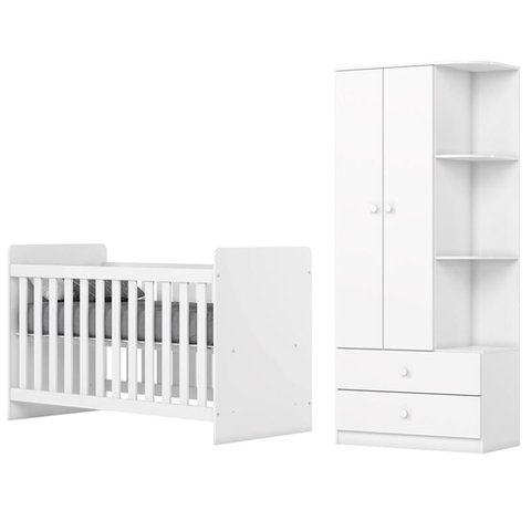 Jogo de Quarto Infantil Labirinto Guarda Roupa e Berço Branco - Henn