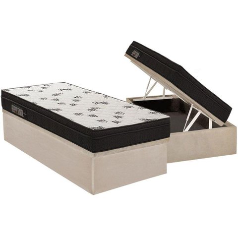 Cama Box Baú Solteiro: Colchão Espuma Ortobom D45 New Top Double Face + Base CRC Suede Clean(