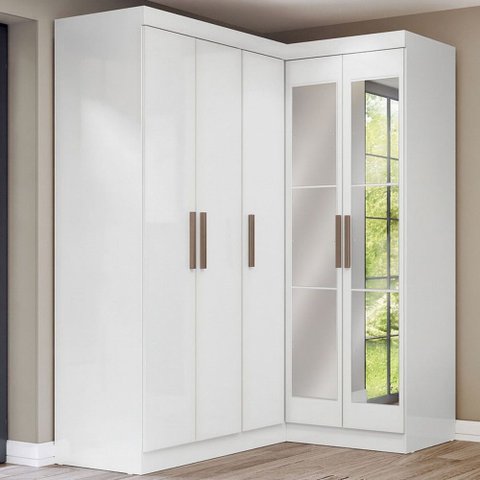Guarda-roupa Solteiro Modulado Paris 5 Portas com Espelho Branco - Maxel