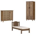Ver imagem 1 de Conjunto Quarto Solteiro: Guarda-roupa Multiuso 2 Portas, Cômoda Sapateira, Cama Madeira Pinus Imbui