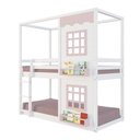 Ver imagem 4 de Beliche Montessori Infantil Casinha Reta com Janelas Madeira Maciça Branco Rosa Megamobília