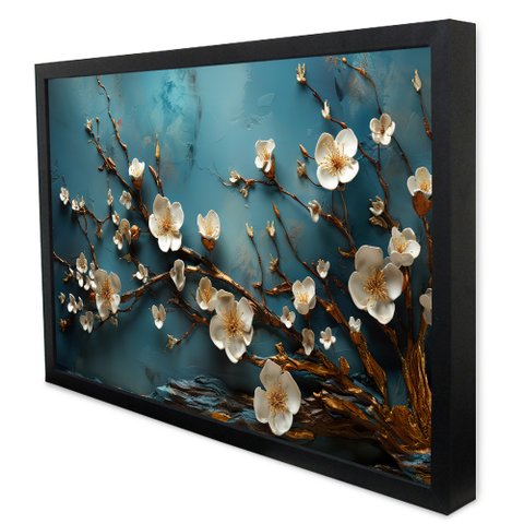 Quadro Decorativo Caixa Floral Luxo Flores Clássicas Tacolado Moldura Caixa 3cm Preta com Vidro 80 X