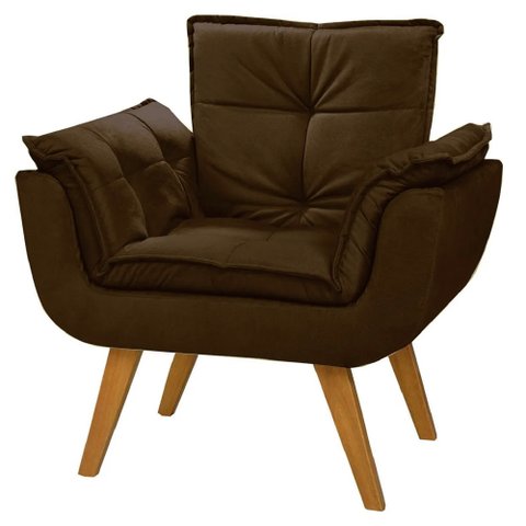 Poltrona Mona Cadeira Decorativa Pés de Madeira Suede Várias Cores: MARROM