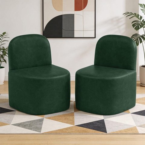 Kit 02 Poltronas Decorativas Orgânica para Sala de Estar Living Lumiere W01 Couríssimo Verde -