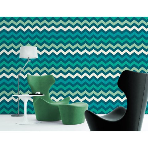 Papel de Parede Chevron Verde e Branco Arte Destaque 3 Metros