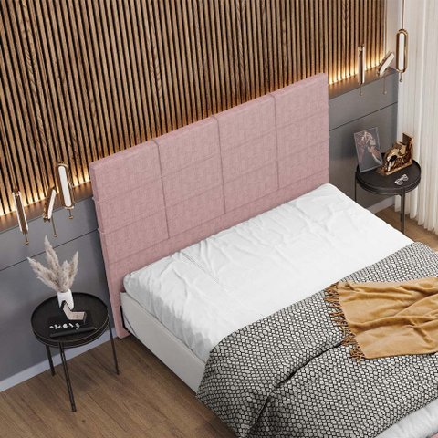 Cabeceira Cama Box King 195 Cm Roma W01 Roma Linho Rosa - Lyam Decor
