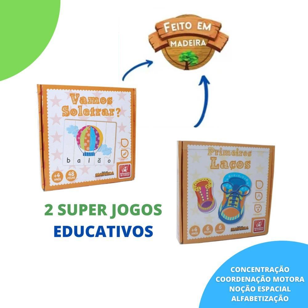 Kit de 2 Jogos Educativos em Madeira - 3 Anos